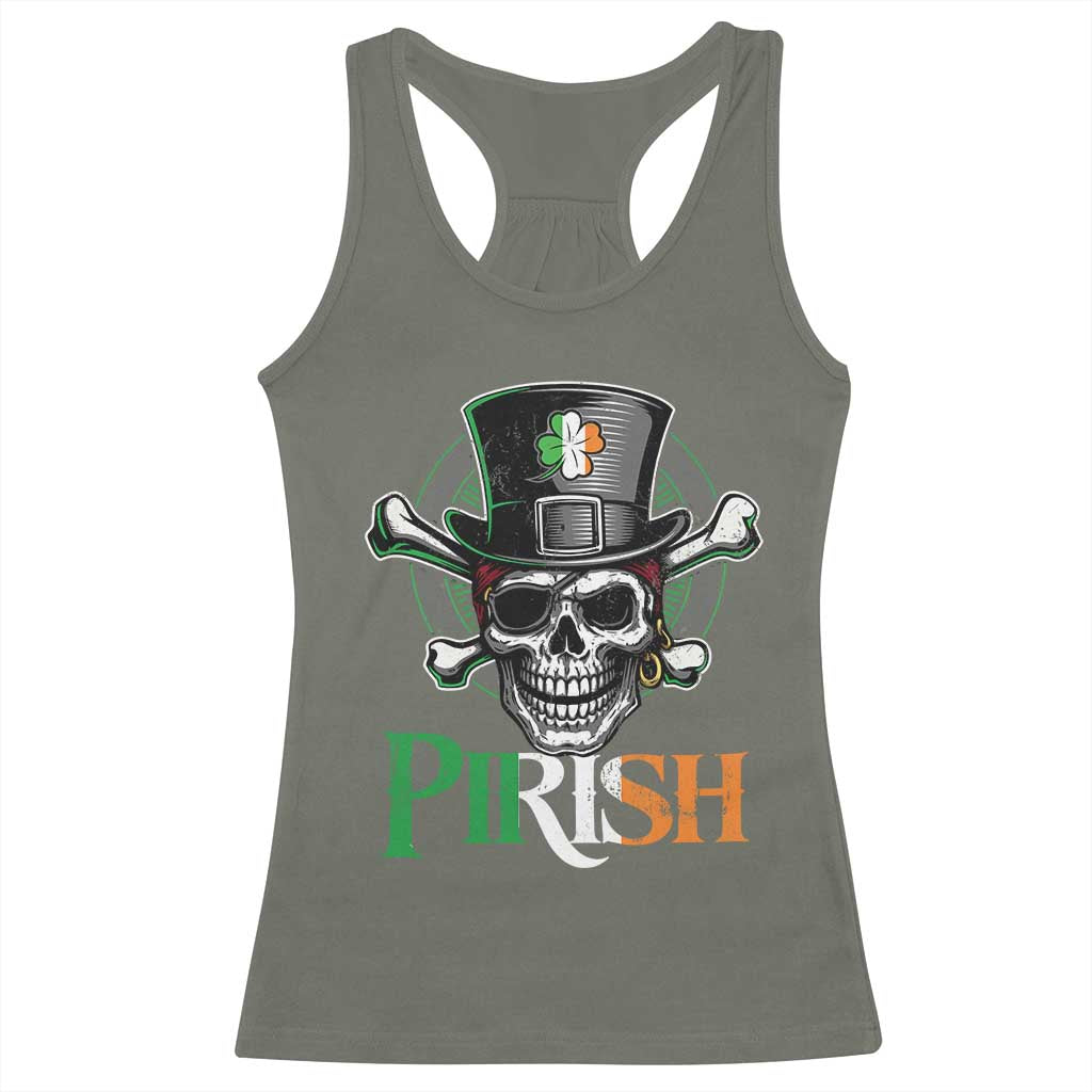 Funny St Patricks Day Pirate Racerback Tank Top Pirish Vintage Irish Pirate Skull TS11 Military Green Print Your Wear