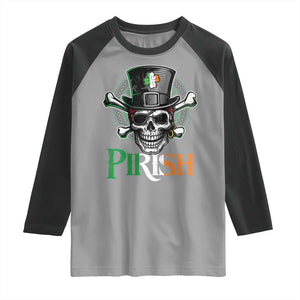 Funny St Patricks Day Pirate Raglan Shirt Pirish Vintage Irish Pirate Skull TS11 Sport Gray Black Print Your Wear