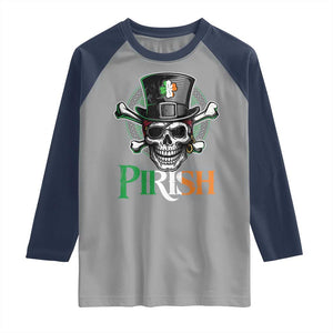 Funny St Patricks Day Pirate Raglan Shirt Pirish Vintage Irish Pirate Skull TS11 Sport Gray Navy Print Your Wear