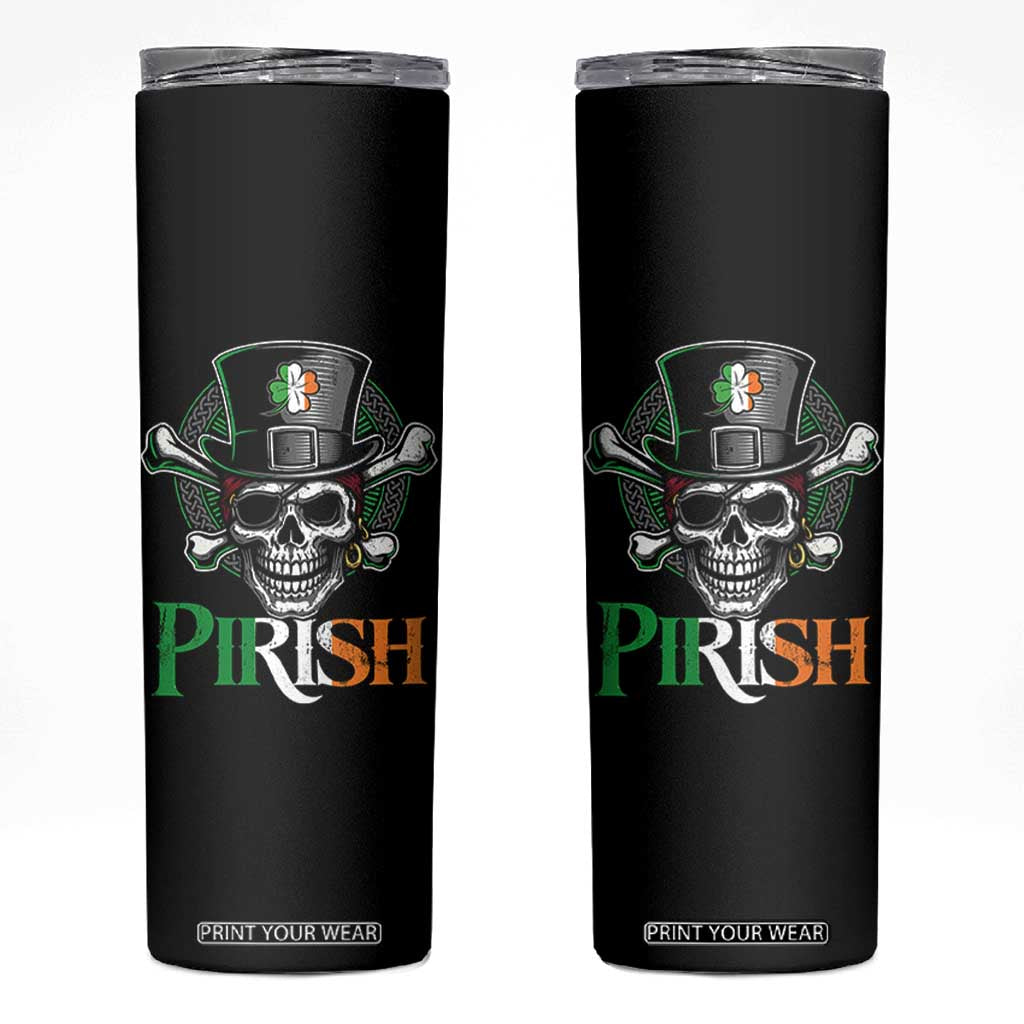 Funny St Patricks Day Pirate Skinny Tumbler Pirish Vintage Irish Pirate Skull TS11 Black Print Your Wear