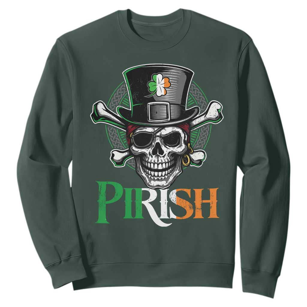 Funny St Patricks Day Pirate Sweatshirt Pirish Vintage Irish Pirate Skull TS11 Dark Forest Green Print Your Wear