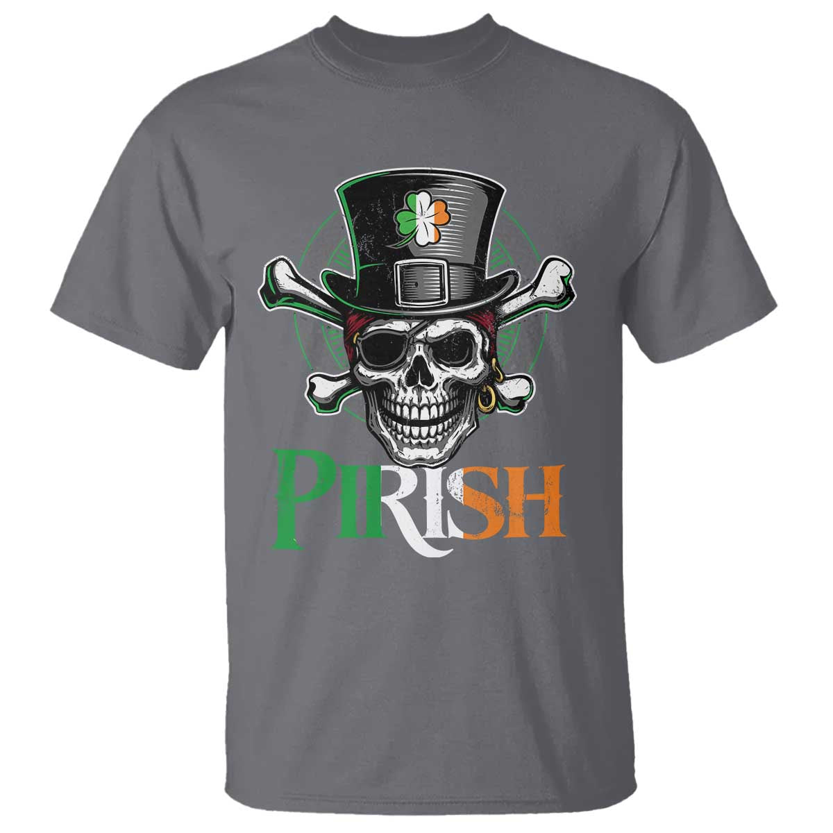 Funny St Patricks Day Pirate T Shirt Pirish Vintage Irish Pirate Skull TS11 Charcoal Print Your Wear