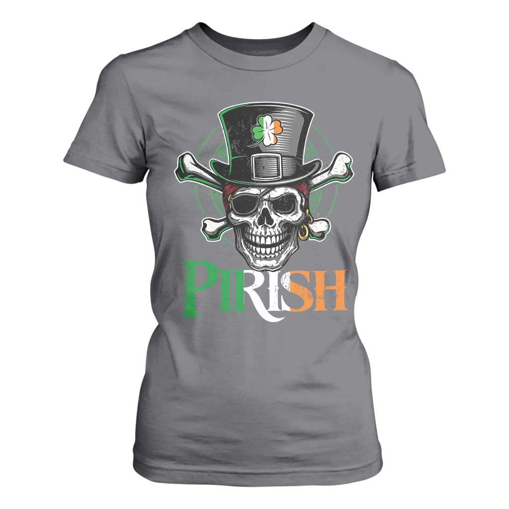 Funny St Patricks Day Pirate T Shirt For Women Pirish Vintage Irish Pirate Skull TS11 Charcoal Print Your Wear