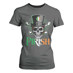 Funny St Patricks Day Pirate T Shirt For Women Pirish Vintage Irish Pirate Skull TS11 Dark Heather Print Your Wear