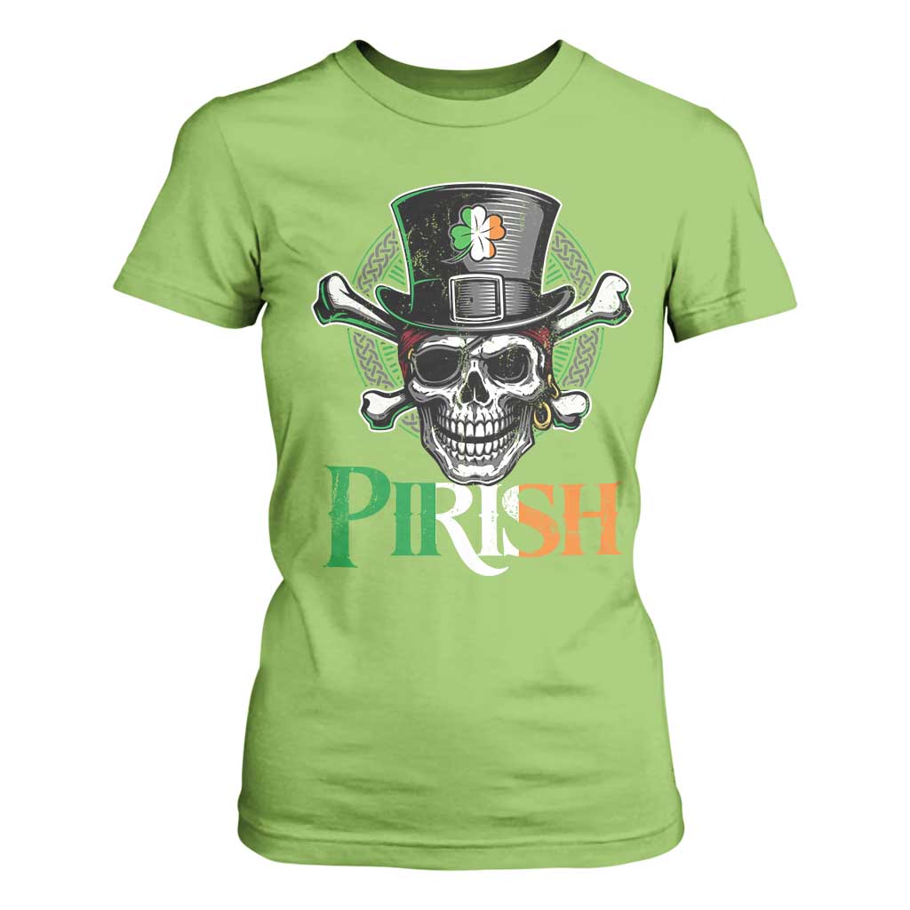 Funny St Patricks Day Pirate T Shirt For Women Pirish Vintage Irish Pirate Skull TS11 Lime Print Your Wear
