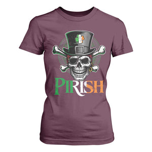 Funny St Patricks Day Pirate T Shirt For Women Pirish Vintage Irish Pirate Skull TS11 Maroon Print Your Wear