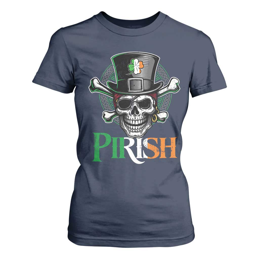 Funny St Patricks Day Pirate T Shirt For Women Pirish Vintage Irish Pirate Skull TS11 Navy Print Your Wear