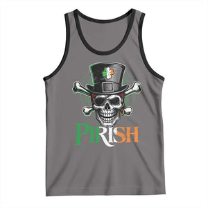 Funny St Patricks Day Pirate Tank Top Pirish Vintage Irish Pirate Skull TS11 Deep Heather Black Print Your Wear