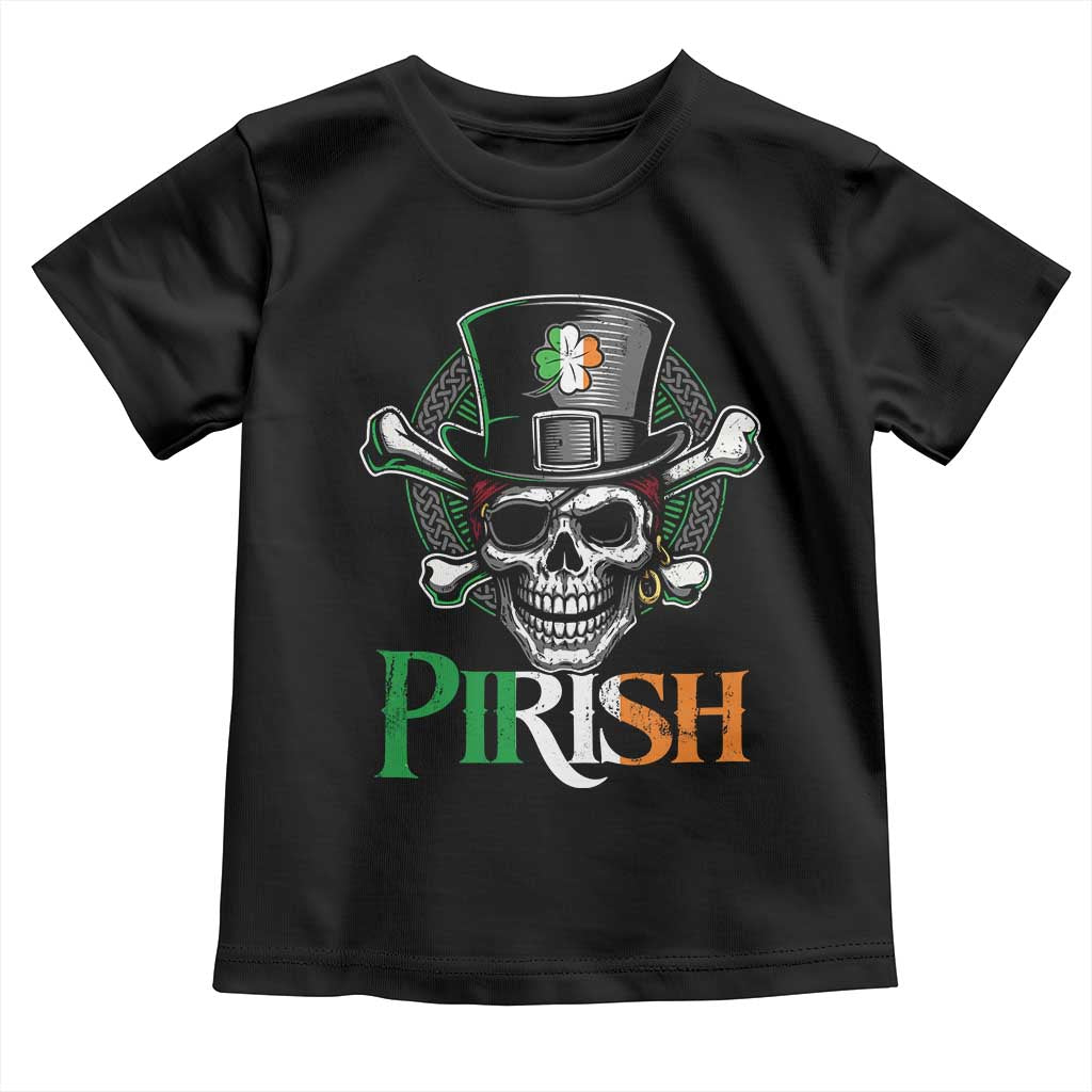 Funny St Patricks Day Pirate Toddler T Shirt Pirish Vintage Irish Pirate Skull TS11 Black Print Your Wear