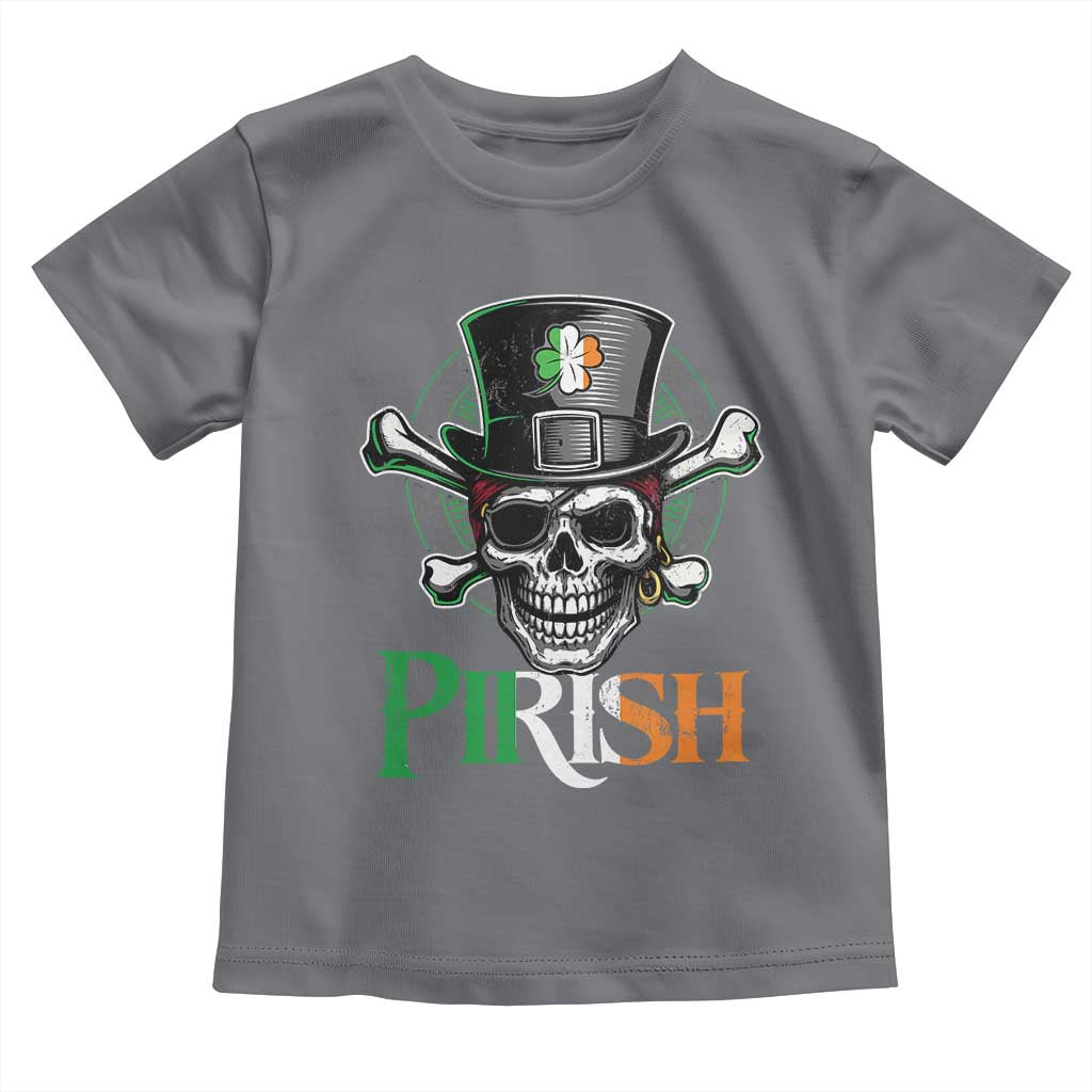 Funny St Patricks Day Pirate Toddler T Shirt Pirish Vintage Irish Pirate Skull TS11 Charcoal Print Your Wear