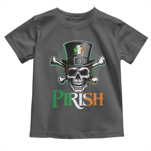 Funny St Patricks Day Pirate Toddler T Shirt Pirish Vintage Irish Pirate Skull TS11 Dark Heather Print Your Wear