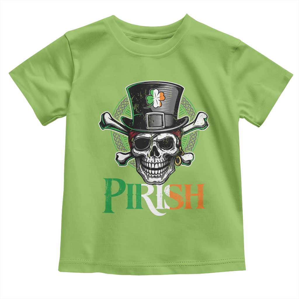 Funny St Patricks Day Pirate Toddler T Shirt Pirish Vintage Irish Pirate Skull TS11 Lime Print Your Wear