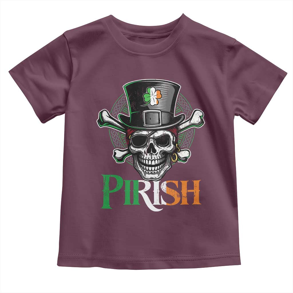 Funny St Patricks Day Pirate Toddler T Shirt Pirish Vintage Irish Pirate Skull TS11 Maroon Print Your Wear