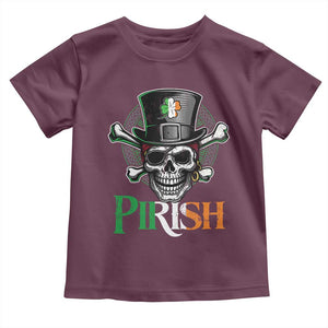 Funny St Patricks Day Pirate Toddler T Shirt Pirish Vintage Irish Pirate Skull TS11 Maroon Print Your Wear