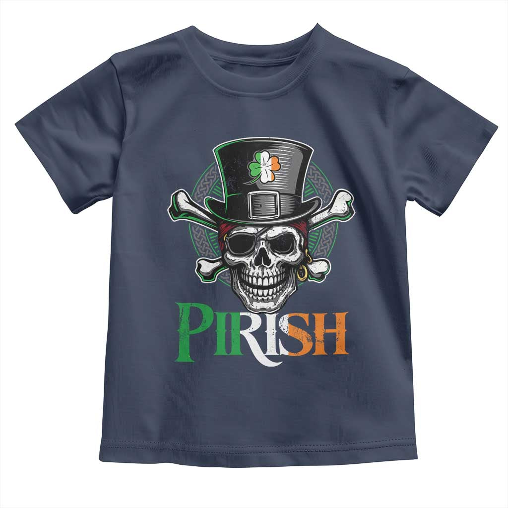 Funny St Patricks Day Pirate Toddler T Shirt Pirish Vintage Irish Pirate Skull TS11 Navy Print Your Wear