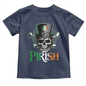 Funny St Patricks Day Pirate Toddler T Shirt Pirish Vintage Irish Pirate Skull TS11 Navy Print Your Wear
