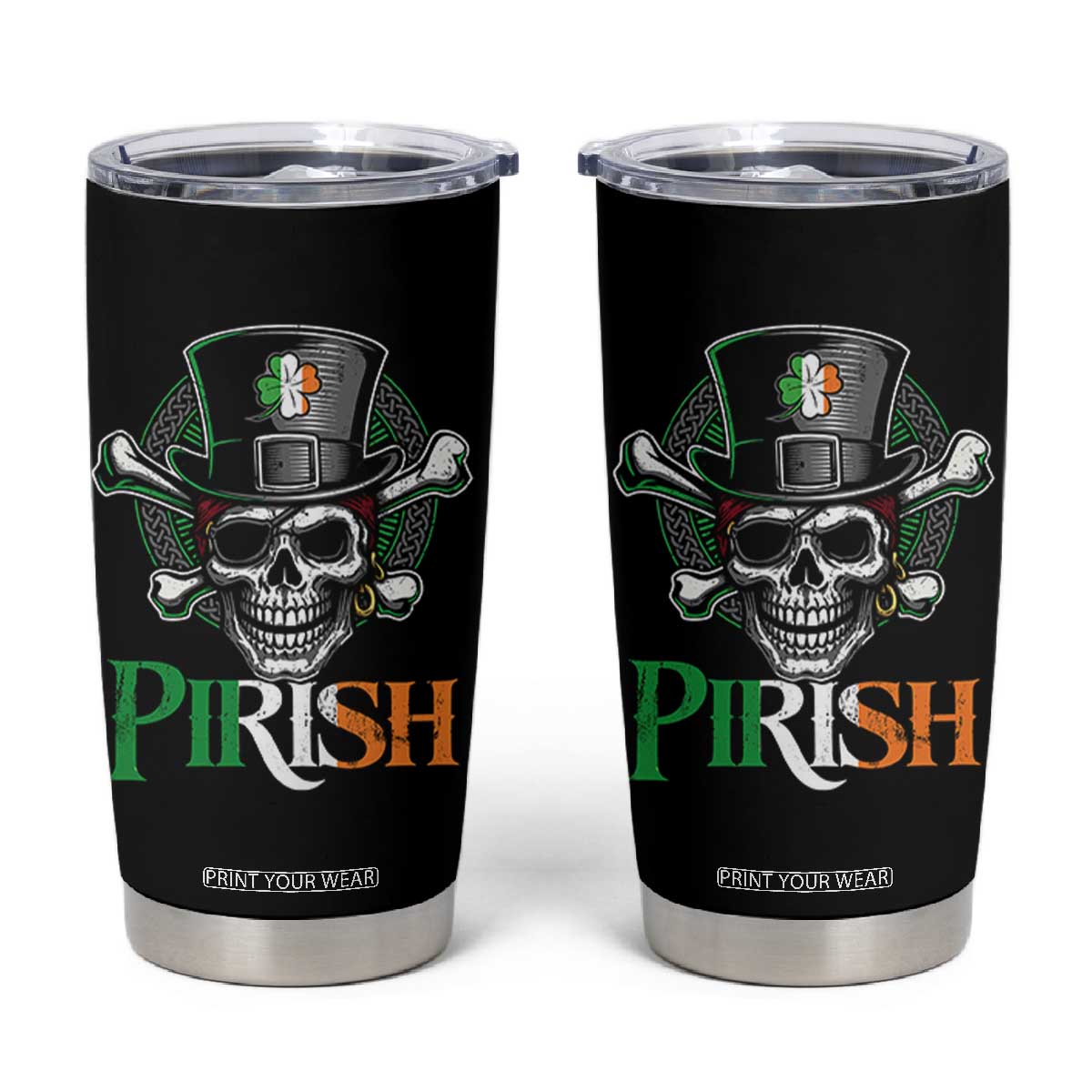 Funny St Patricks Day Pirate Tumbler Cup Pirish Vintage Irish Pirate Skull TS11 Black Print Your Wear