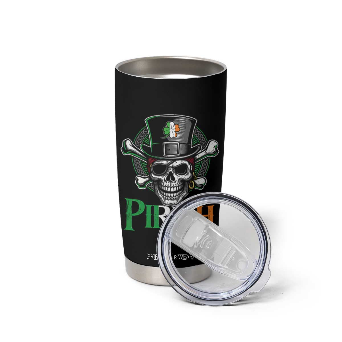 Funny St Patricks Day Pirate Tumbler Cup Pirish Vintage Irish Pirate Skull TS11 Print Your Wear