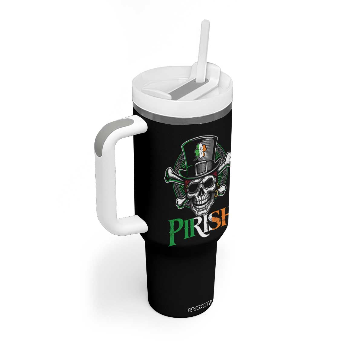 Funny St Patricks Day Pirate Tumbler With Handle Pirish Vintage Irish Pirate Skull TS11 Print Your Wear