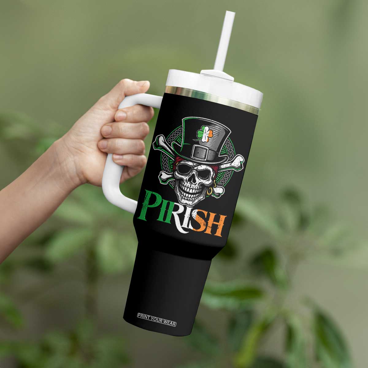 Funny St Patricks Day Pirate Tumbler With Handle Pirish Vintage Irish Pirate Skull TS11 Print Your Wear
