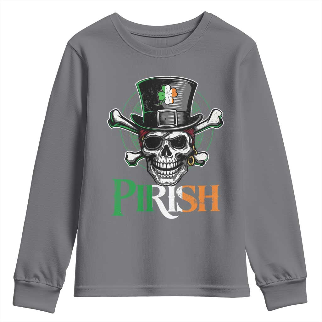 Funny St Patricks Day Pirate Youth Sweatshirt Pirish Vintage Irish Pirate Skull TS11 Charcoal Print Your Wear