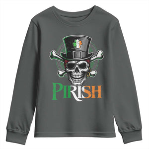 Funny St Patricks Day Pirate Youth Sweatshirt Pirish Vintage Irish Pirate Skull TS11 Dark Heather Print Your Wear