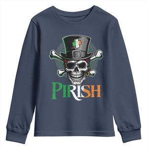 Funny St Patricks Day Pirate Youth Sweatshirt Pirish Vintage Irish Pirate Skull TS11 Navy Print Your Wear