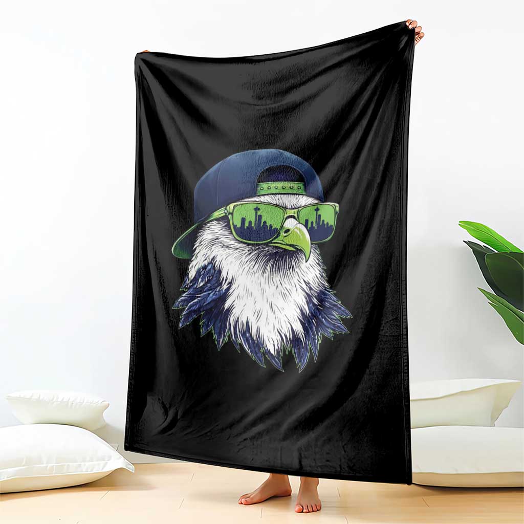 Vintage Hawk Graphic with Seattle Skyline Sunglasses Game Day Throw Blanket TS11 Print Your Wear