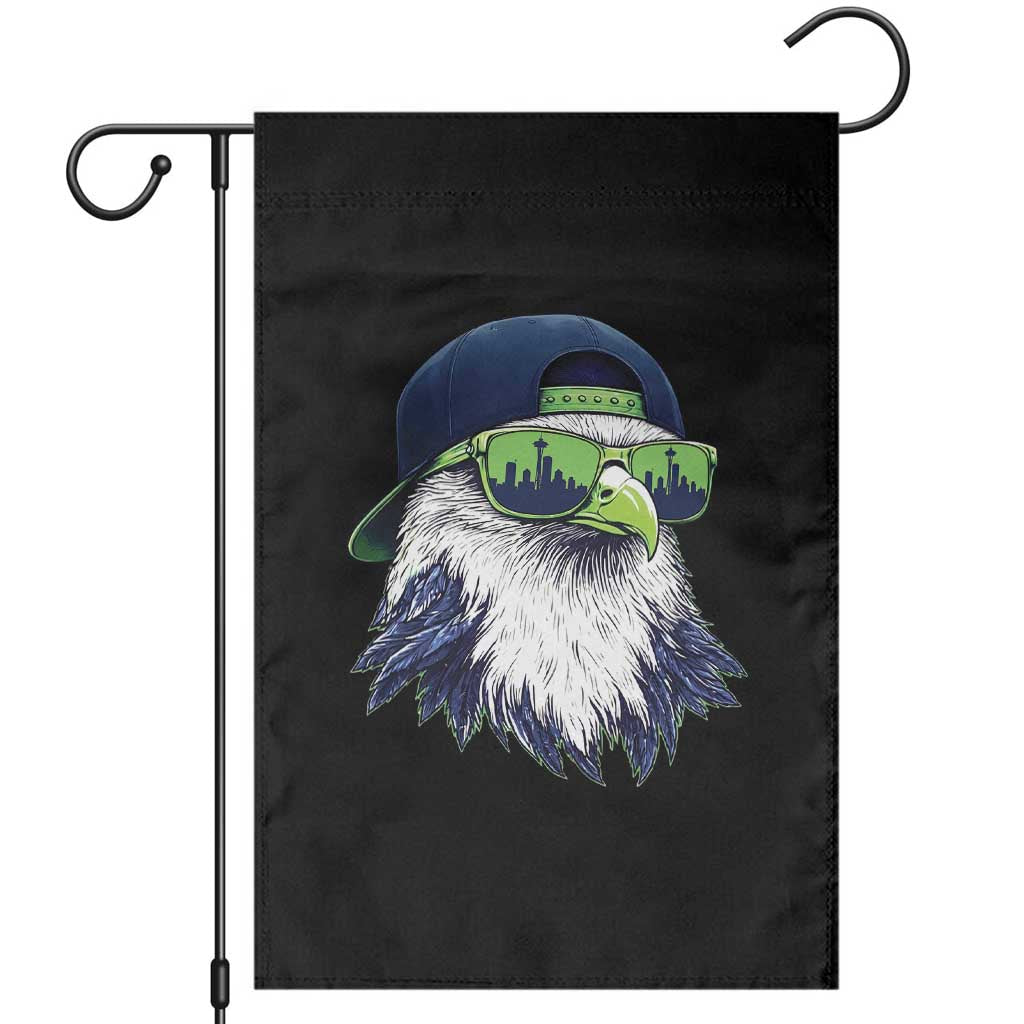 Vintage Hawk Graphic with Seattle Skyline Sunglasses Game Day Garden Flag TS11 Black Print Your Wear