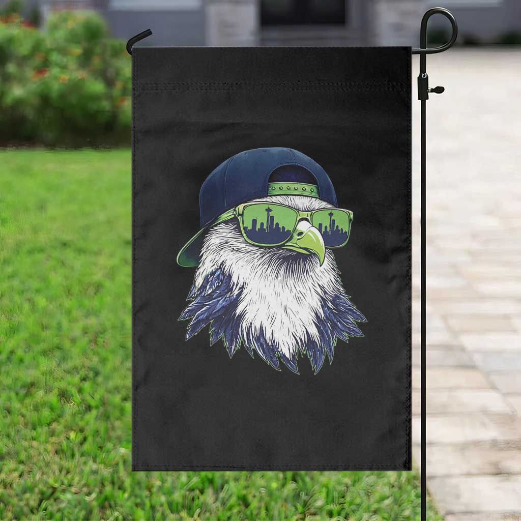 Vintage Hawk Graphic with Seattle Skyline Sunglasses Game Day Garden Flag TS11 Print Your Wear