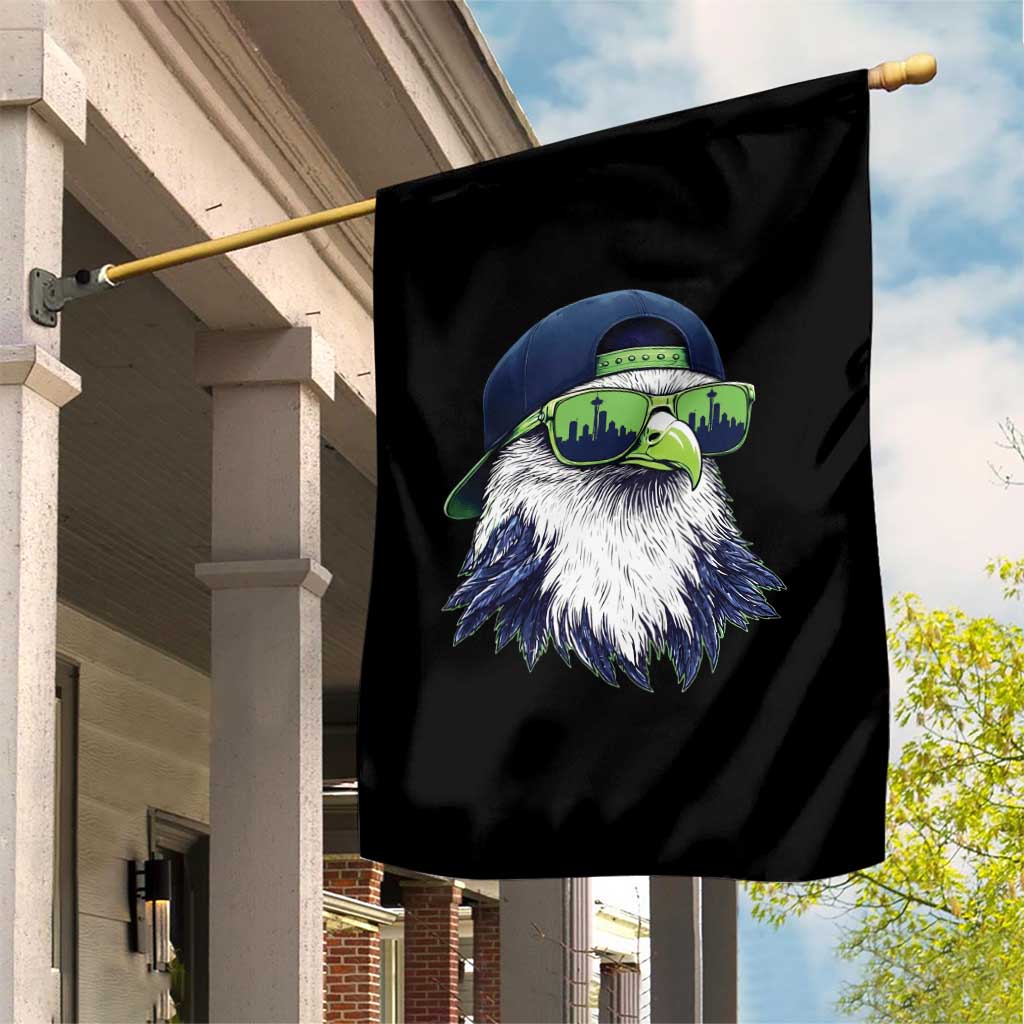 Vintage Hawk Graphic with Seattle Skyline Sunglasses Game Day Garden Flag TS11 Print Your Wear