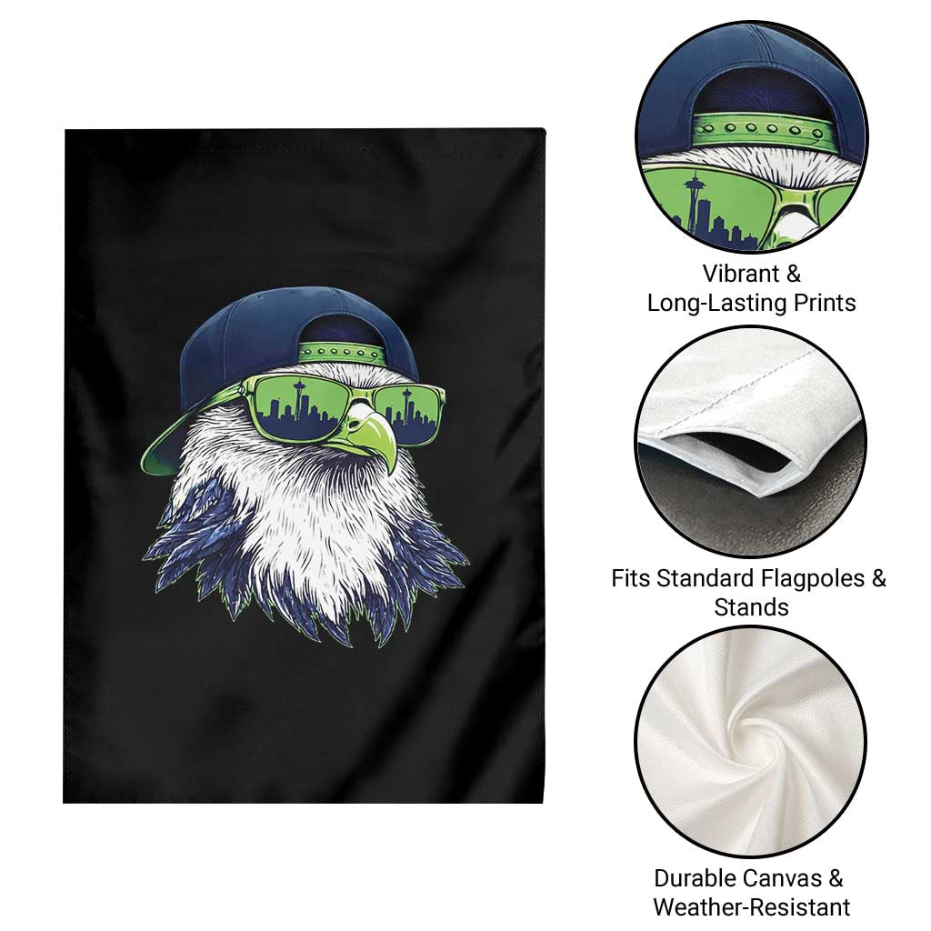 Vintage Hawk Graphic with Seattle Skyline Sunglasses Game Day Garden Flag TS11 Print Your Wear