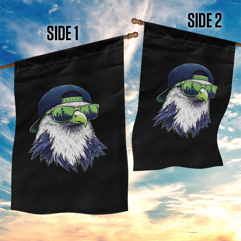 Vintage Hawk Graphic with Seattle Skyline Sunglasses Game Day Garden Flag TS11 Print Your Wear