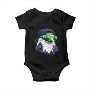 Vintage Hawk Graphic with Seattle Skyline Sunglasses Game Day Baby Onesie TS11 Black Print Your Wear