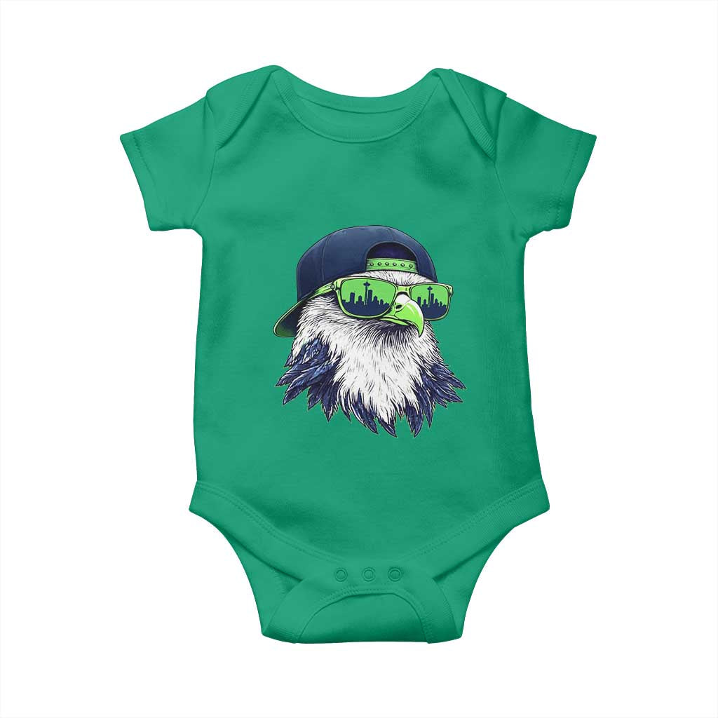 Vintage Hawk Graphic with Seattle Skyline Sunglasses Game Day Baby Onesie TS11 Irish Green Print Your Wear