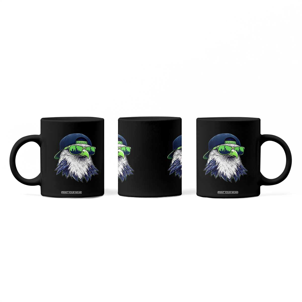 Vintage Hawk Graphic with Seattle Skyline Sunglasses Game Day Coffee Mug TS11 Print Your Wear