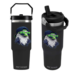 Vintage Hawk Graphic with Seattle Skyline Sunglasses Game Day Flip Straw Tumbler TS11 One Size: 30 oz Black Print Your Wear