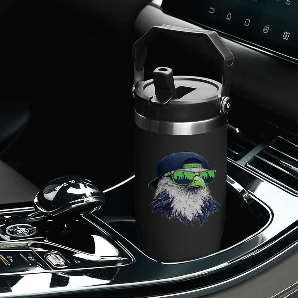 Vintage Hawk Graphic with Seattle Skyline Sunglasses Game Day Flip Straw Tumbler TS11 Print Your Wear