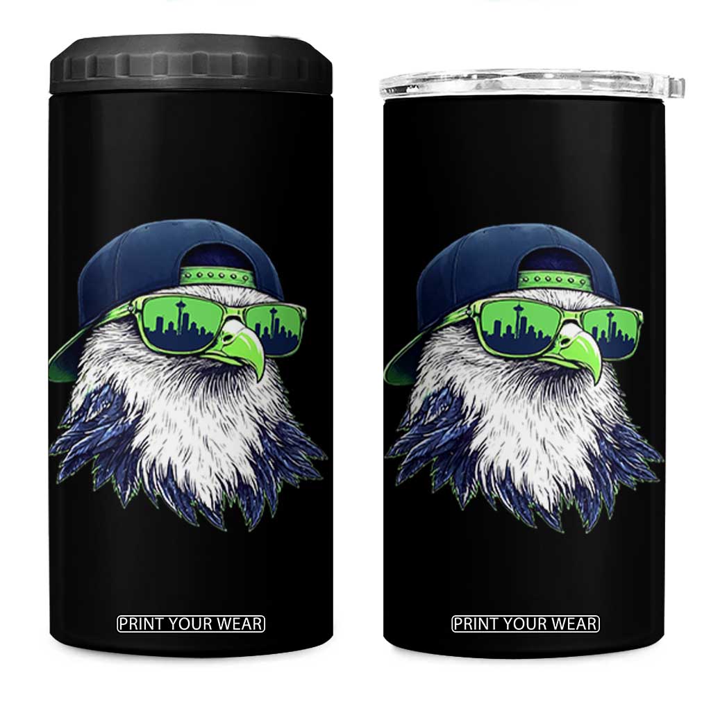 Vintage Hawk Graphic with Seattle Skyline Sunglasses Game Day 4 in 1 Can Cooler Tumbler TS11 One Size: 16 oz Black Print Your Wear