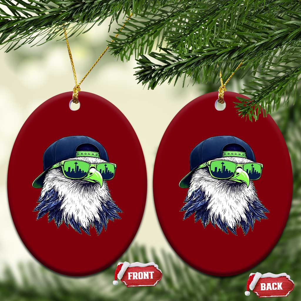 Vintage Hawk Graphic with Seattle Skyline Sunglasses Game Day Ceramic Ornament TS11 Print Your Wear