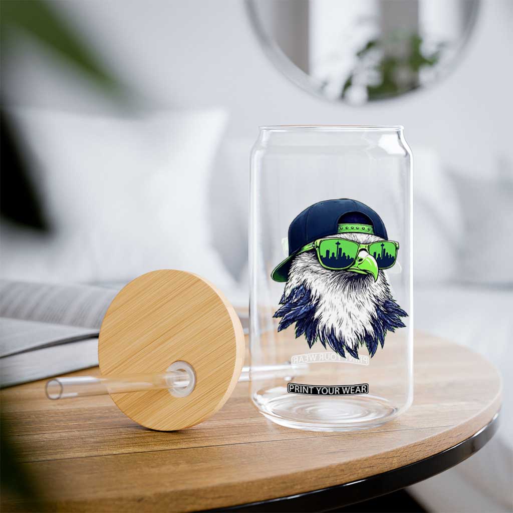 Vintage Hawk Graphic with Seattle Skyline Sunglasses Game Day Glass Can TS11 Print Your Wear
