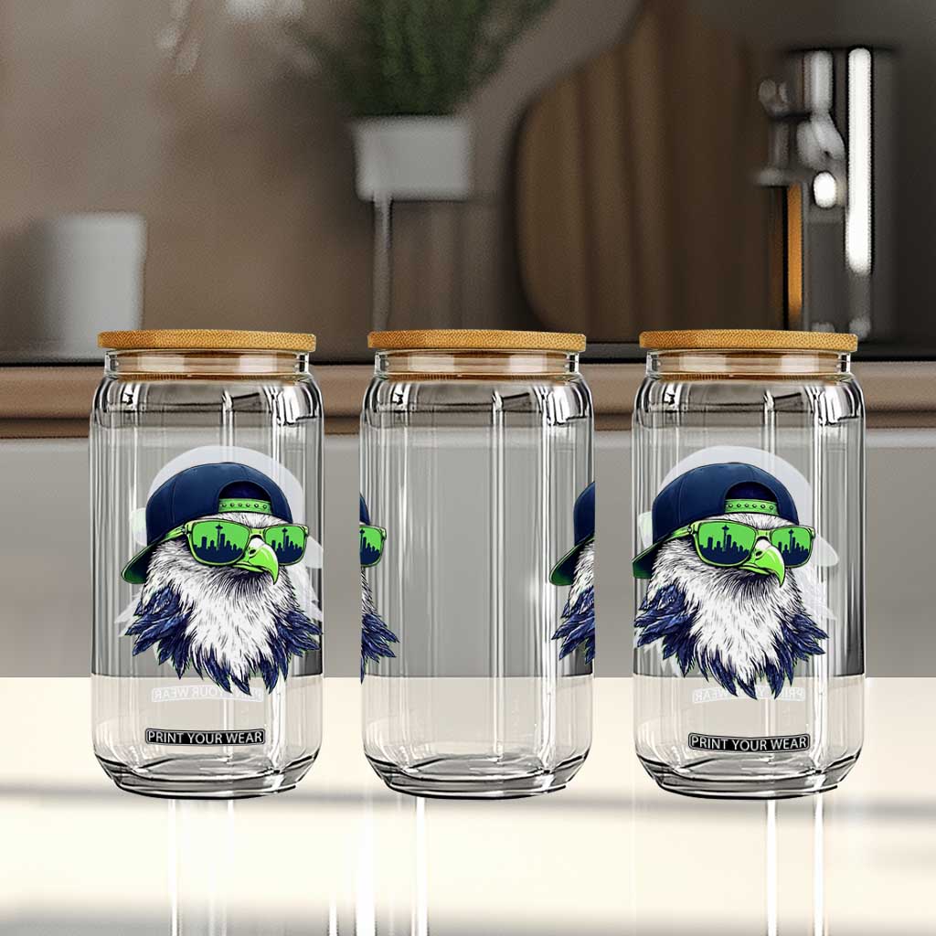 Vintage Hawk Graphic with Seattle Skyline Sunglasses Game Day Glass Can TS11 Print Your Wear
