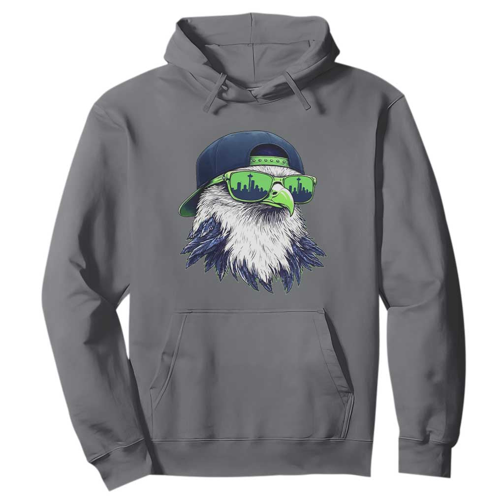 Vintage Hawk Graphic with Seattle Skyline Sunglasses Game Day Hoodie TS11 Charcoal Print Your Wear