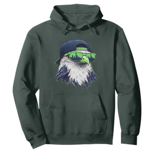 Vintage Hawk Graphic with Seattle Skyline Sunglasses Game Day Hoodie TS11 Dark Forest Green Print Your Wear