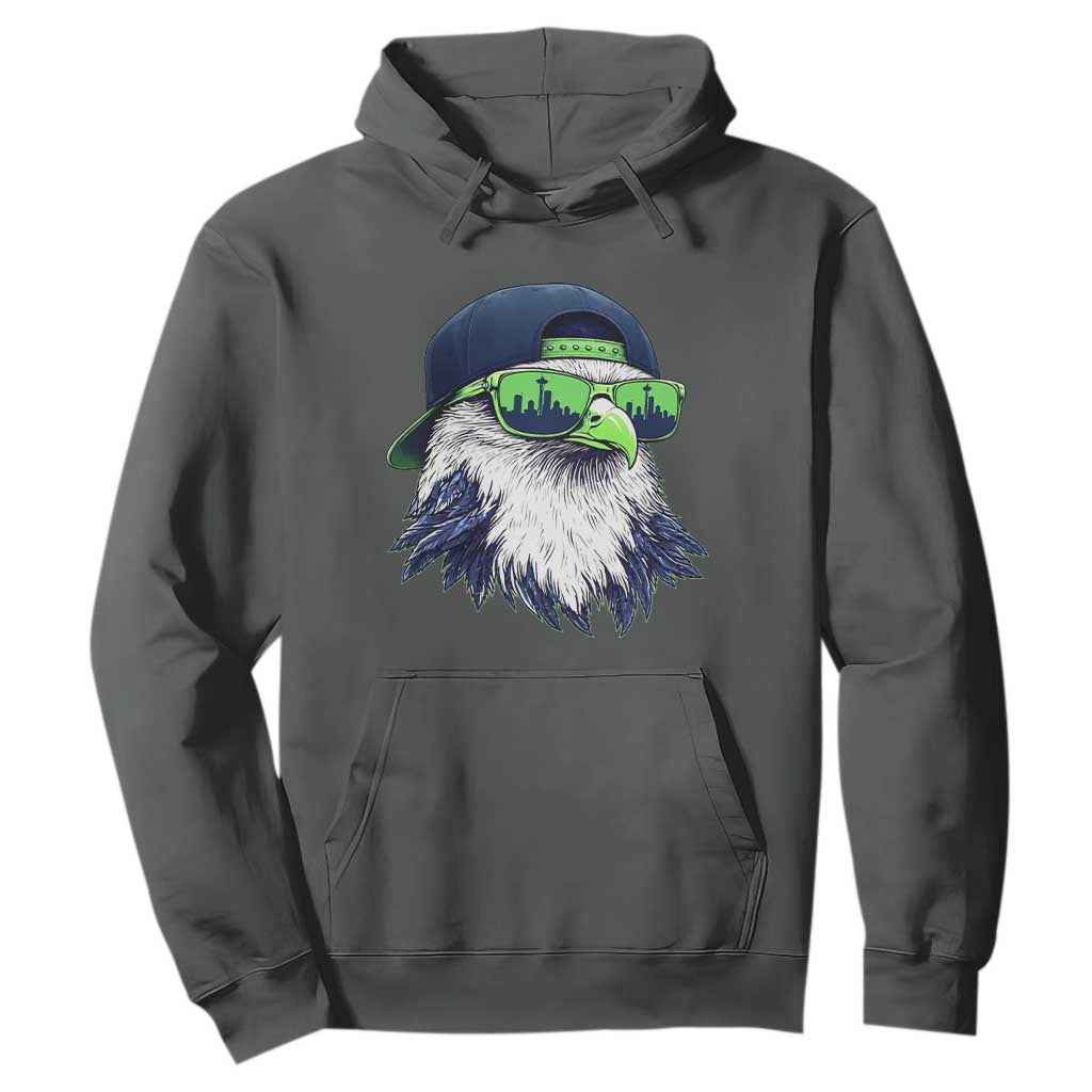 Vintage Hawk Graphic with Seattle Skyline Sunglasses Game Day Hoodie TS11 Dark Heather Print Your Wear