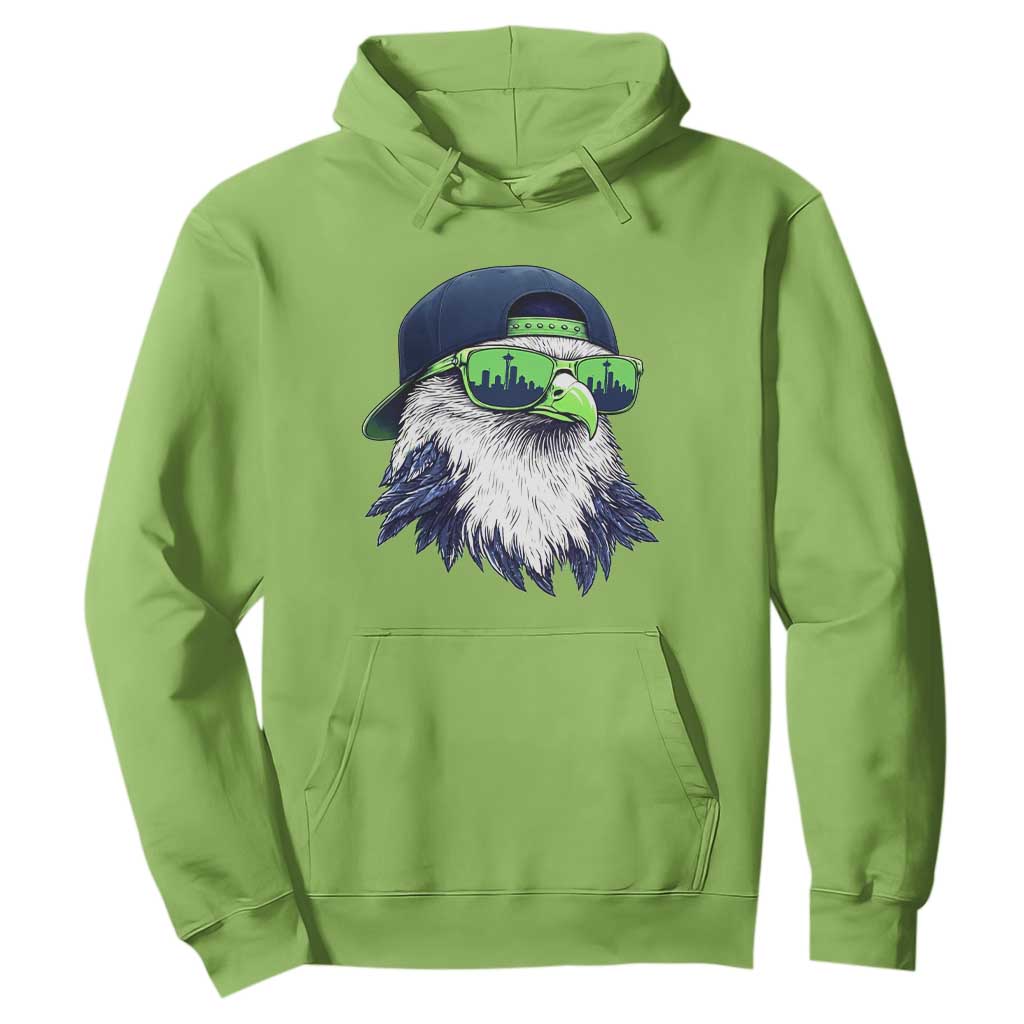 Vintage Hawk Graphic with Seattle Skyline Sunglasses Game Day Hoodie TS11 Lime Print Your Wear