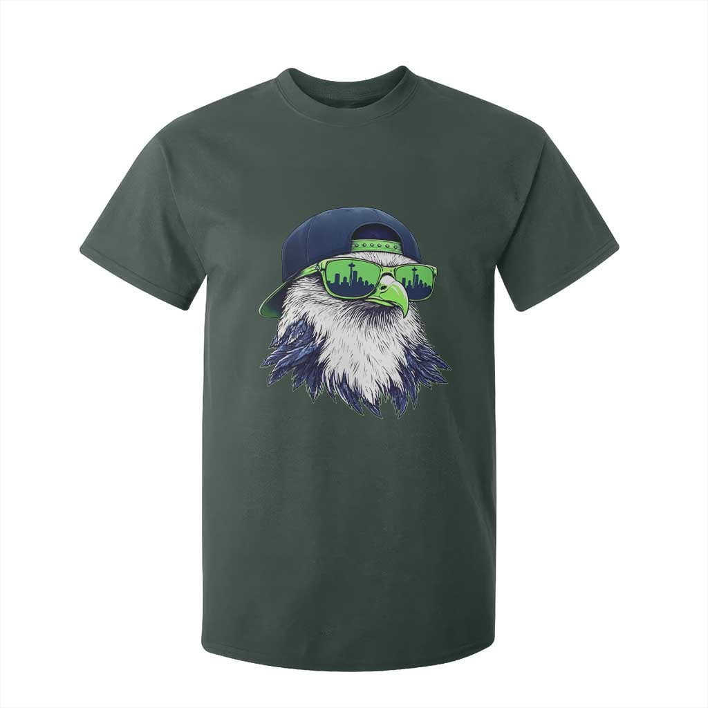 Vintage Hawk Graphic with Seattle Skyline Sunglasses Game Day T Shirt For Kid TS11 Dark Forest Green Print Your Wear