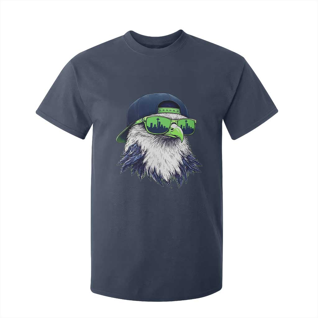 Vintage Hawk Graphic with Seattle Skyline Sunglasses Game Day T Shirt For Kid TS11 Navy Print Your Wear