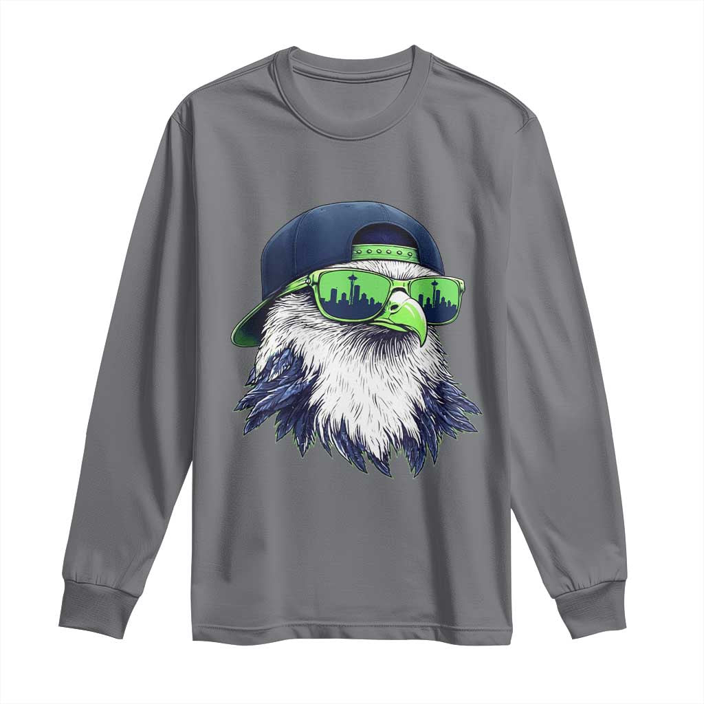 Vintage Hawk Graphic with Seattle Skyline Sunglasses Game Day Long Sleeve Shirt TS11 Charcoal Print Your Wear