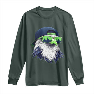 Vintage Hawk Graphic with Seattle Skyline Sunglasses Game Day Long Sleeve Shirt TS11 Dark Forest Green Print Your Wear